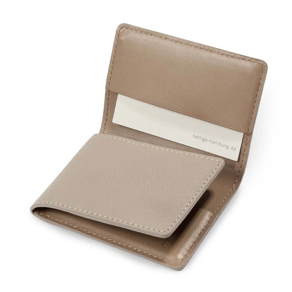 Credit card case Adri leather, 3-fold, 9.5 x 7.0 cm, taupe