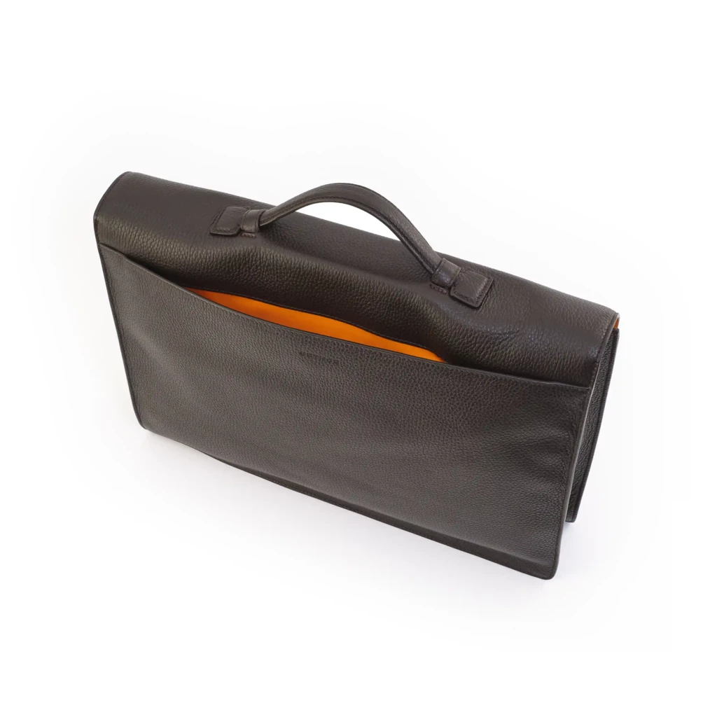 Deer leather briefcase, slim, brown