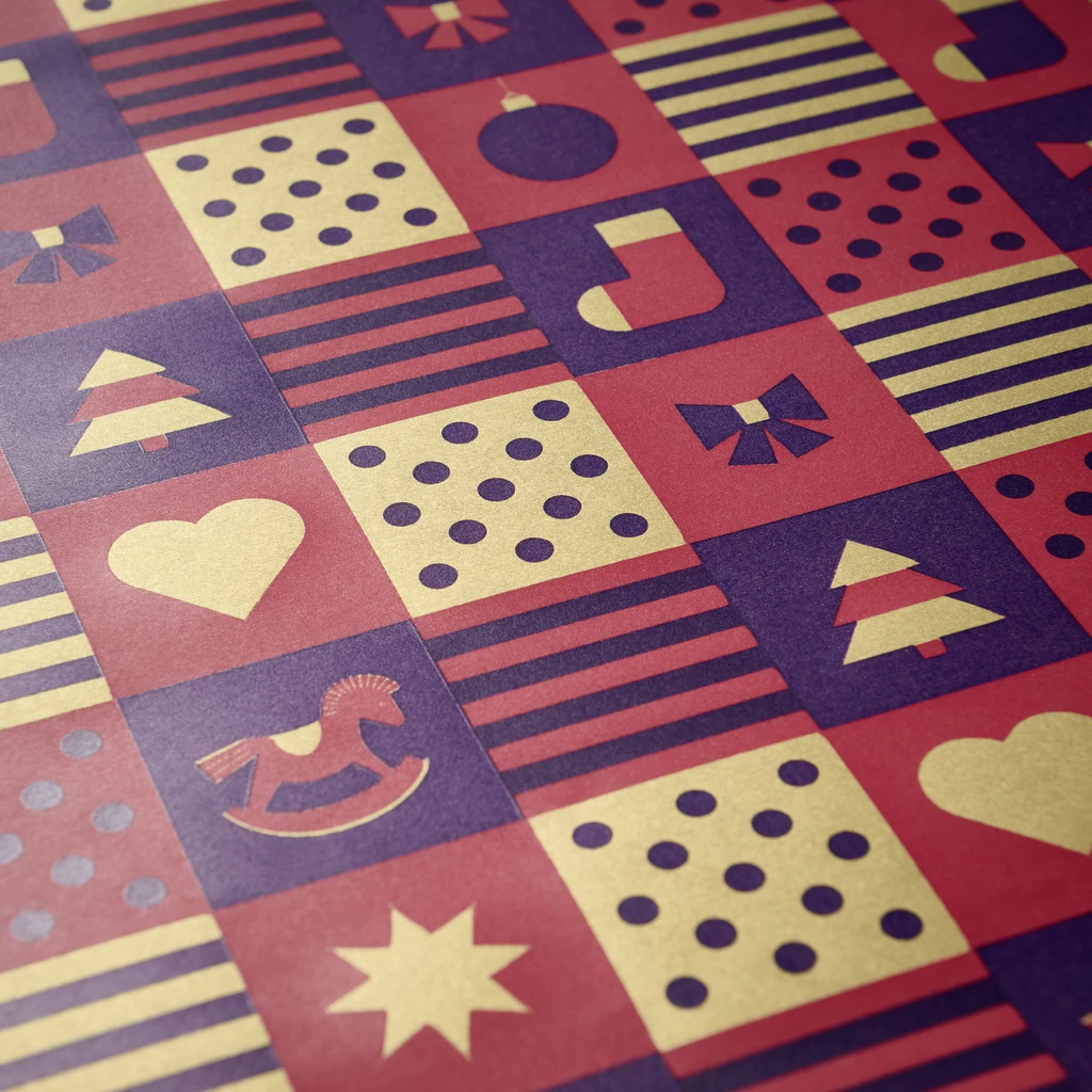 Wrapping paper christmas squares red, 50 x 70 cm, 3 sheets