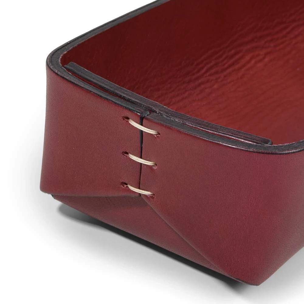 Pen Tray Stitch, leather, narrow, burgundy