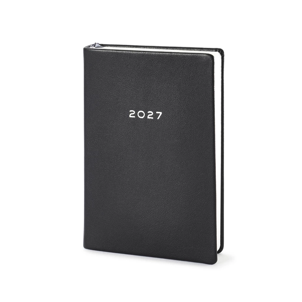Pocket Daily Planner 2027 - One Day Per Page - Cowhide Leather - Verona Black - 9.5 x 13 c