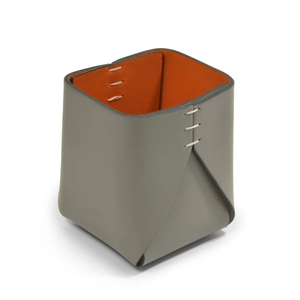 Pen Holder Stitch, leather, square, grey/orange