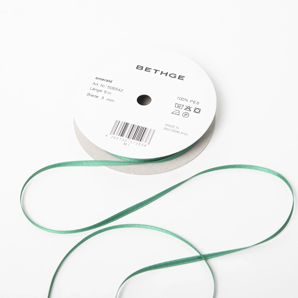 Satin ribbon, Width 3mm, Emerald