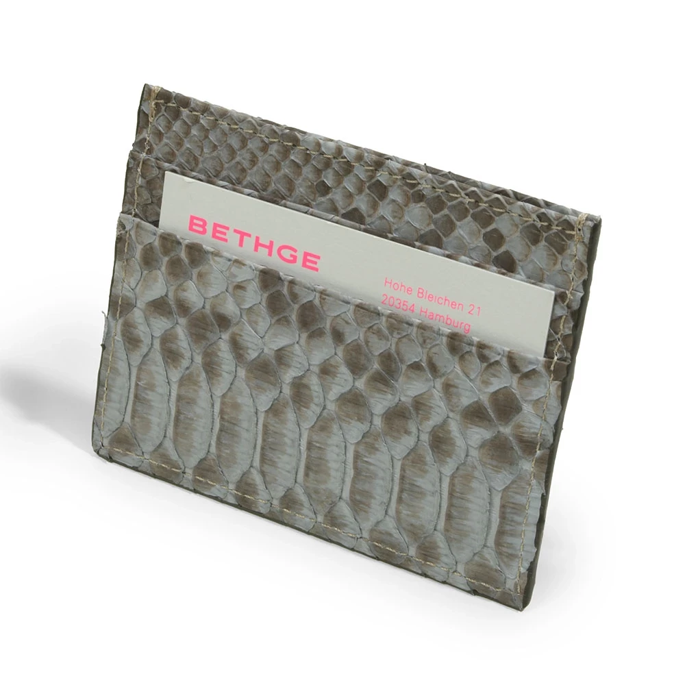 Card Wallet, 4 cc, python leather, flat, grey