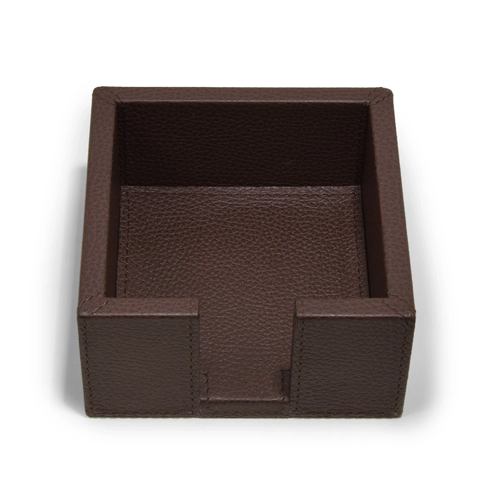 Square memo note box, leather with deer-grain look, mocha