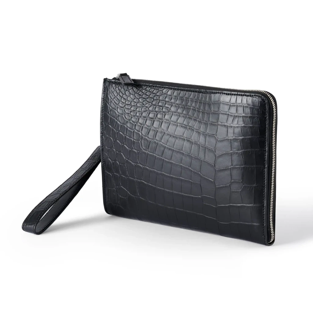 Adri Zip Pouch – Black Alligator Leather