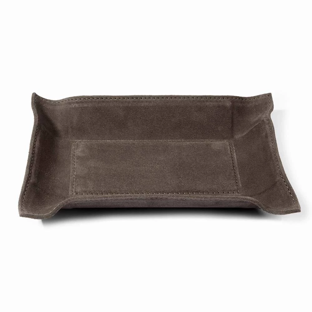 Valet tray rectangular, suede leather, 21 x 15 cm, lava
