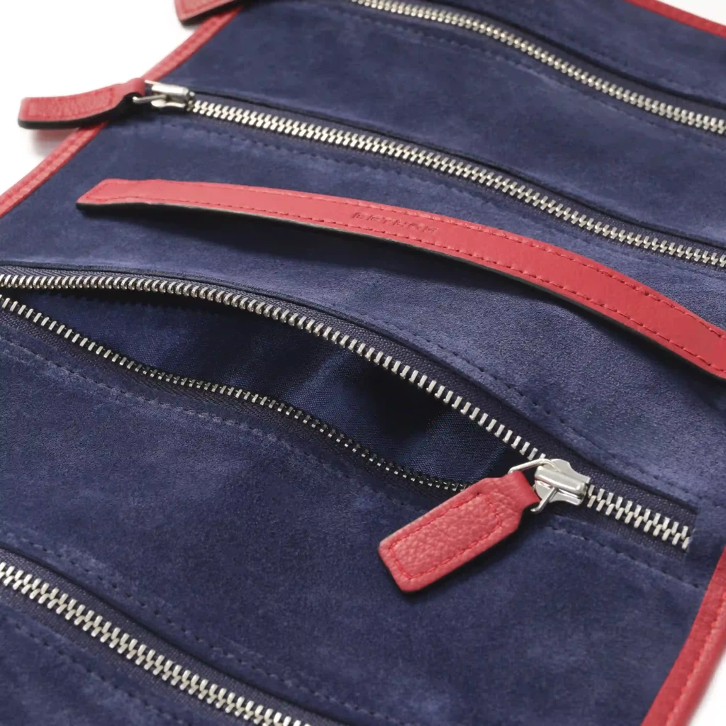 Jewellery roll, Collection 1977, leather, red