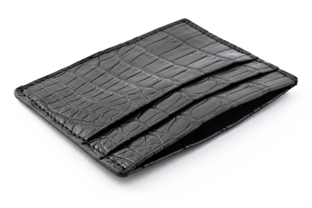 Card Wallet, 4 cc, alligator leather, flat, black
