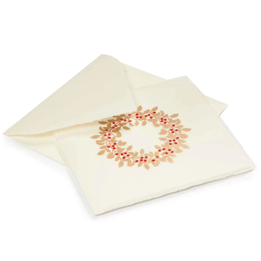 Christmas card holly circle laid paper
