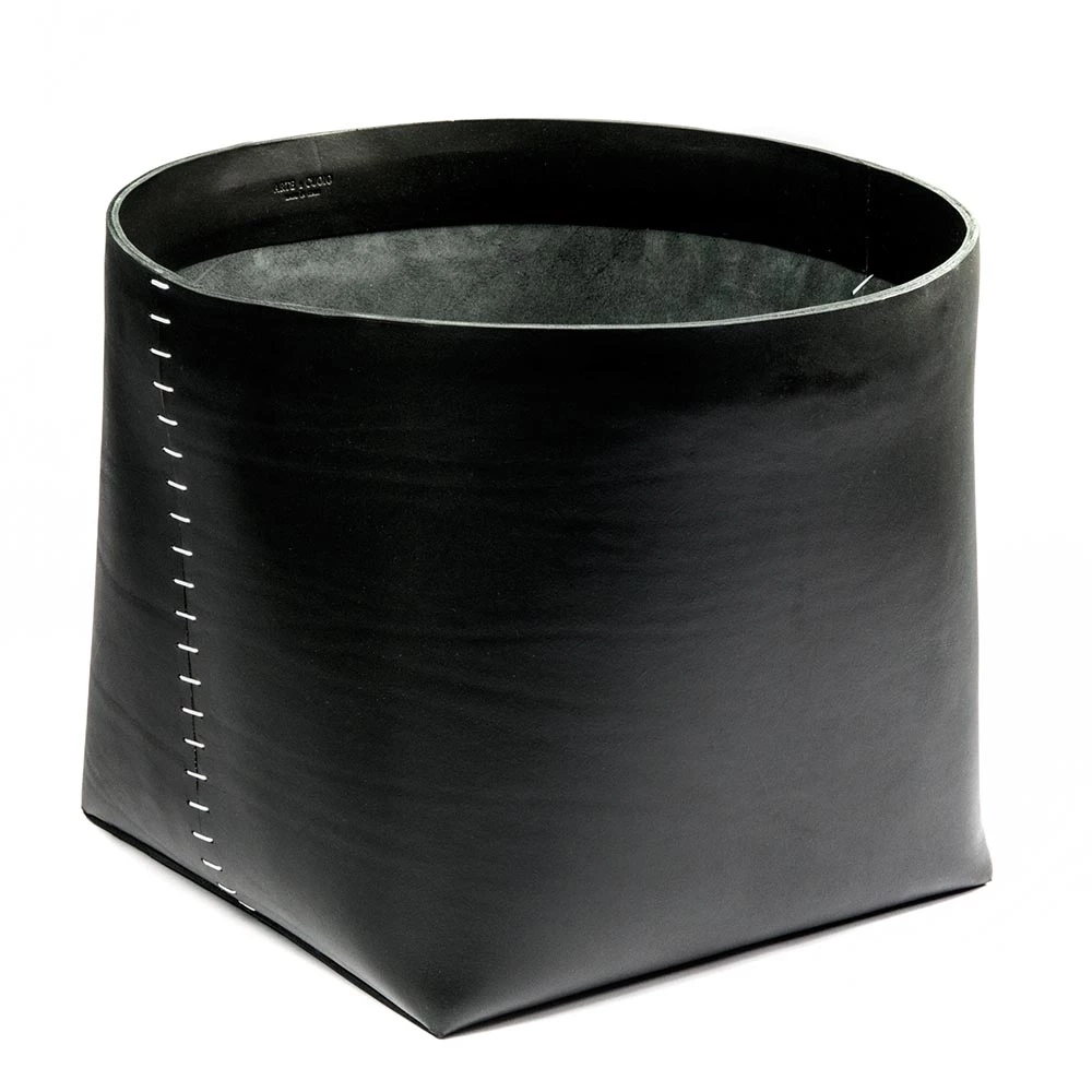 Wastepaper Basket, leather, H  30 cm, D 38 cm, black