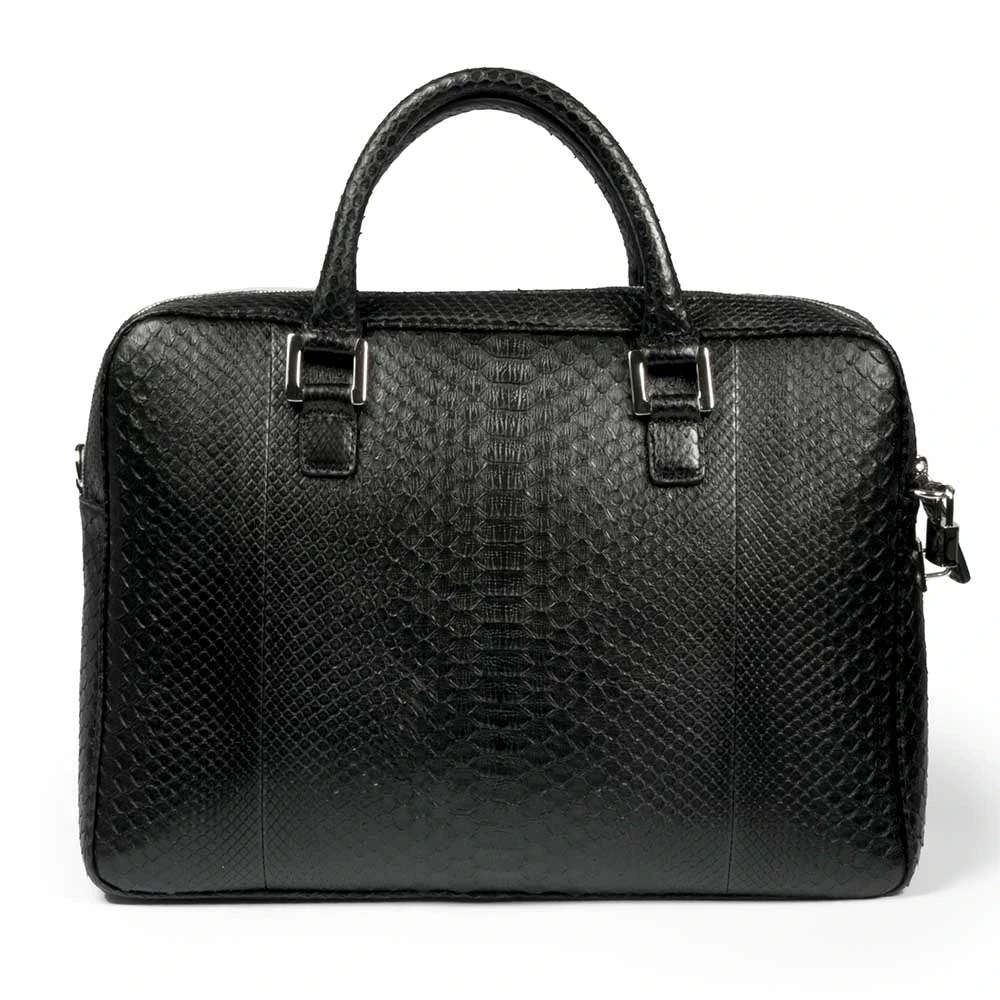 Briefcase, python leather, black