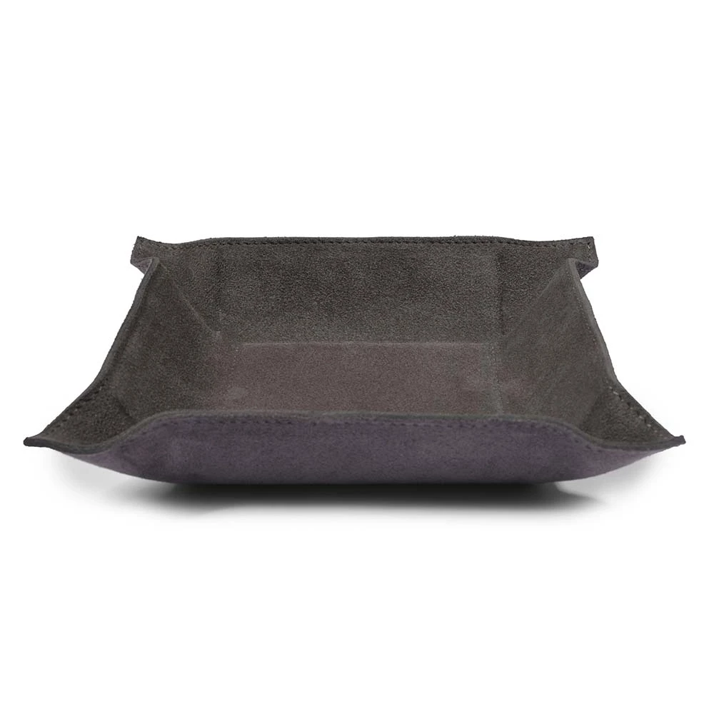 Valet tray square, suede leather, 20 x 20 cm, lava