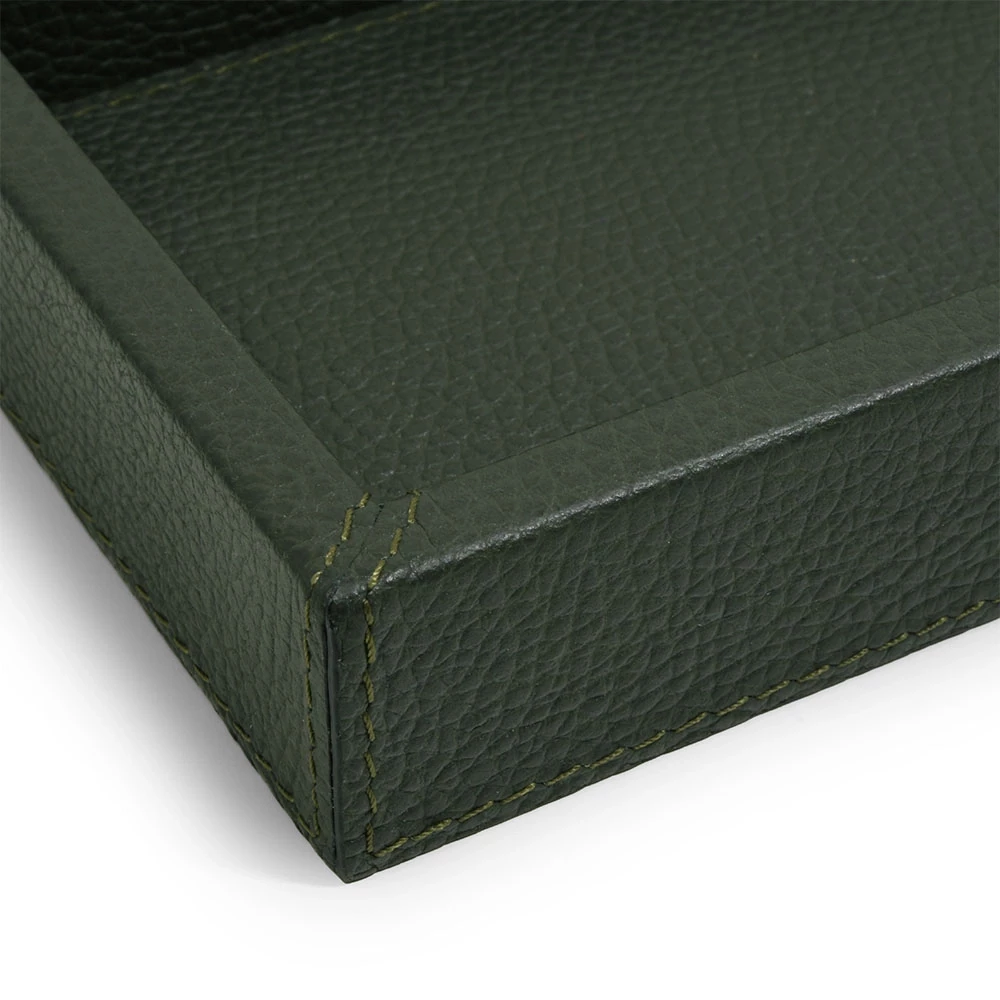 Leather tray, deer leather, 24 x 12 cm, dark green