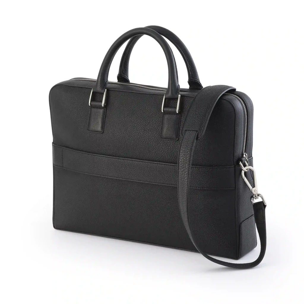 Adri leather briefcase – slim, black