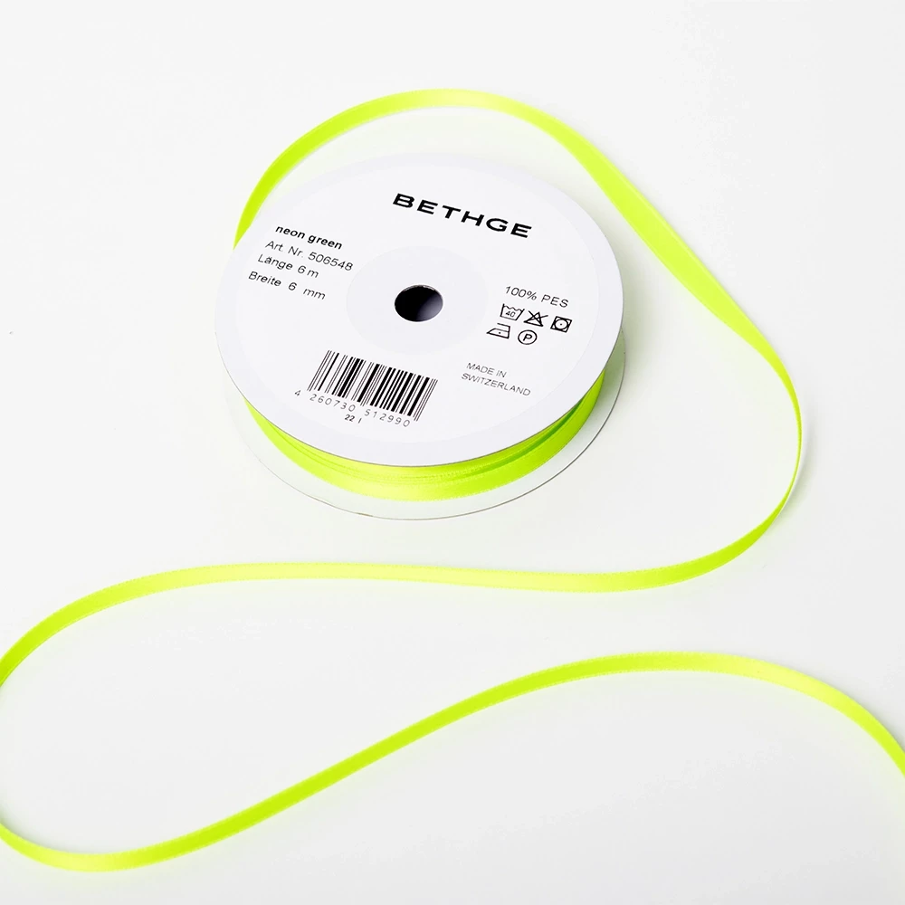 Satin ribbon, Width 6mm, Neon Green
