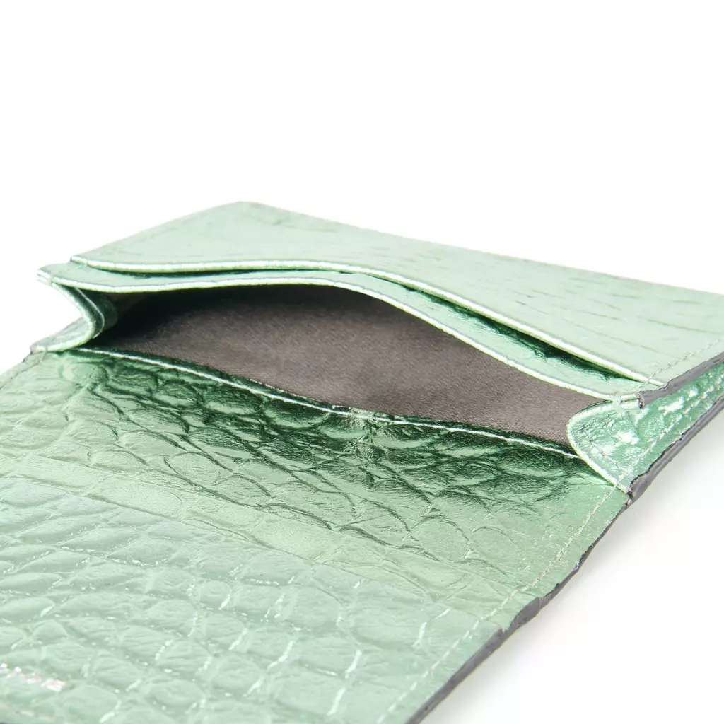 Folded Leather Card Holder – 3 Card Slots, Wild Mint