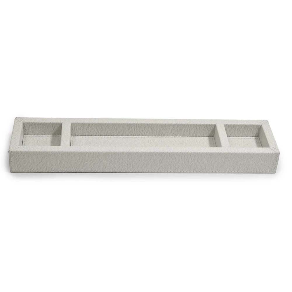 Pen Tray with 3 Compartments,  leather, light grey