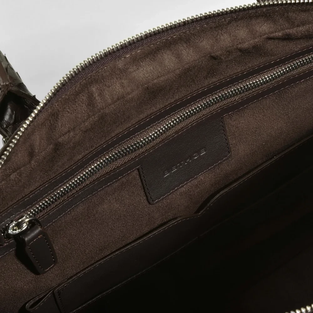 Briefcase, python leather, dark brown