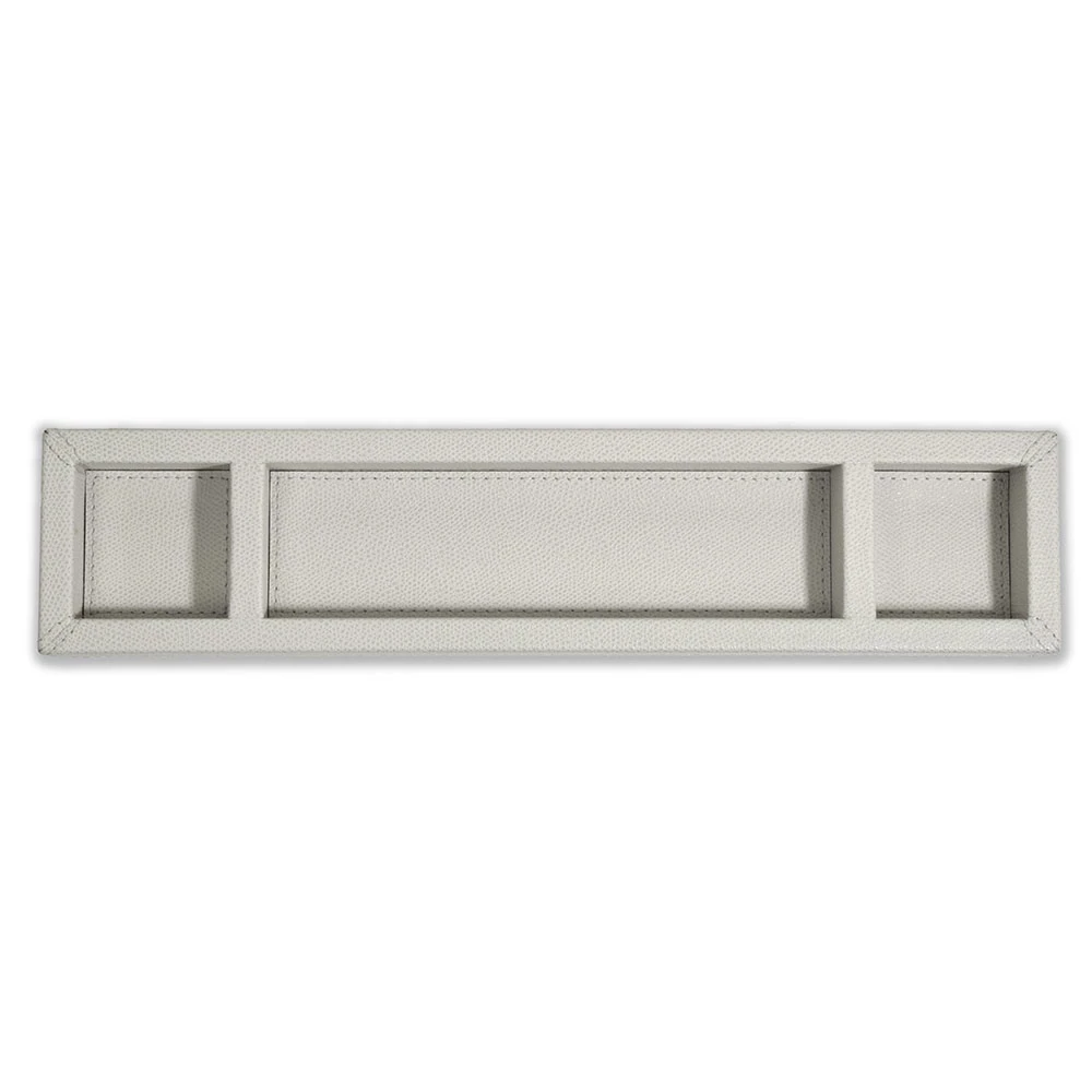 Pen Tray with 3 Compartments,  leather, light grey