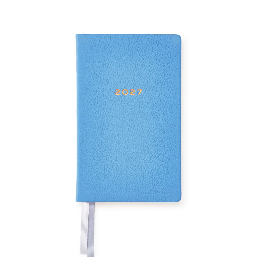 Weekly Planner 8-Days-a-Week 2027 - Week on 2 Pages - Leather - Racing Blue - 8.5 x 14 cm
