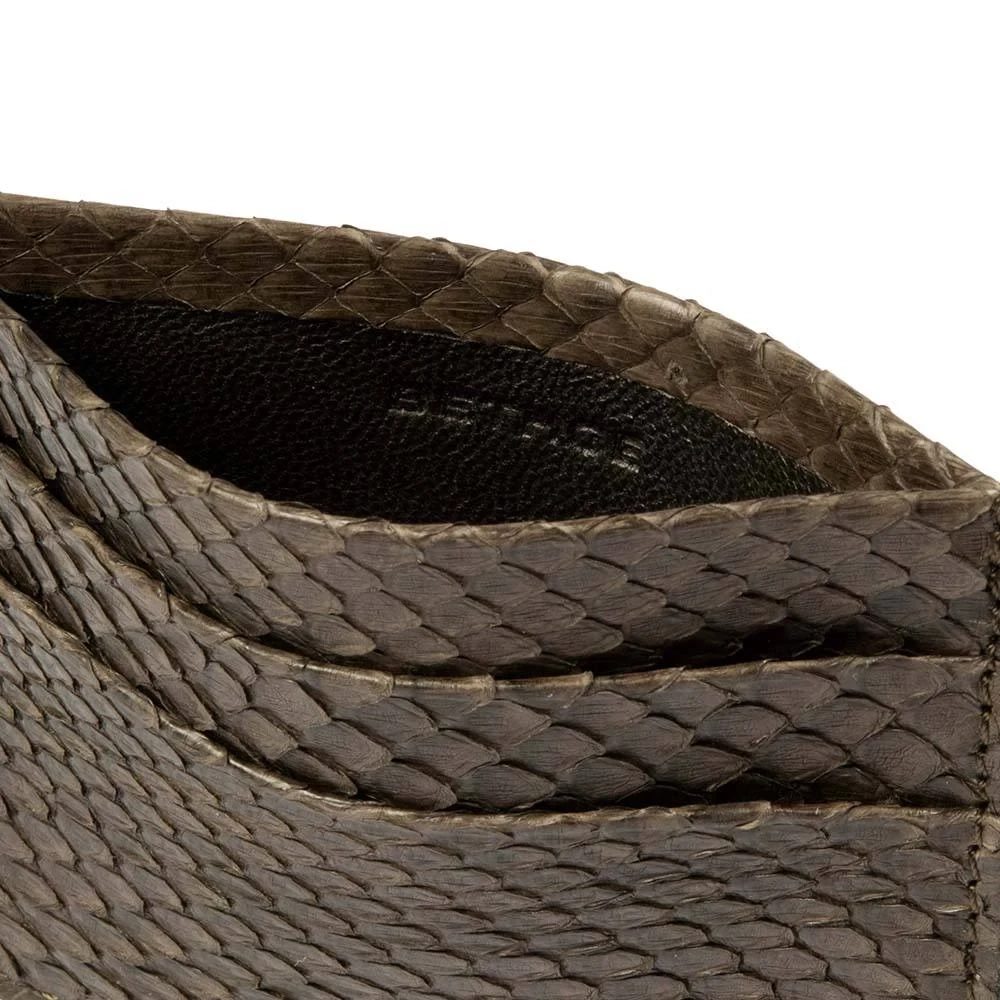 Card Wallet, 4 cc, python leather, flat, olive green