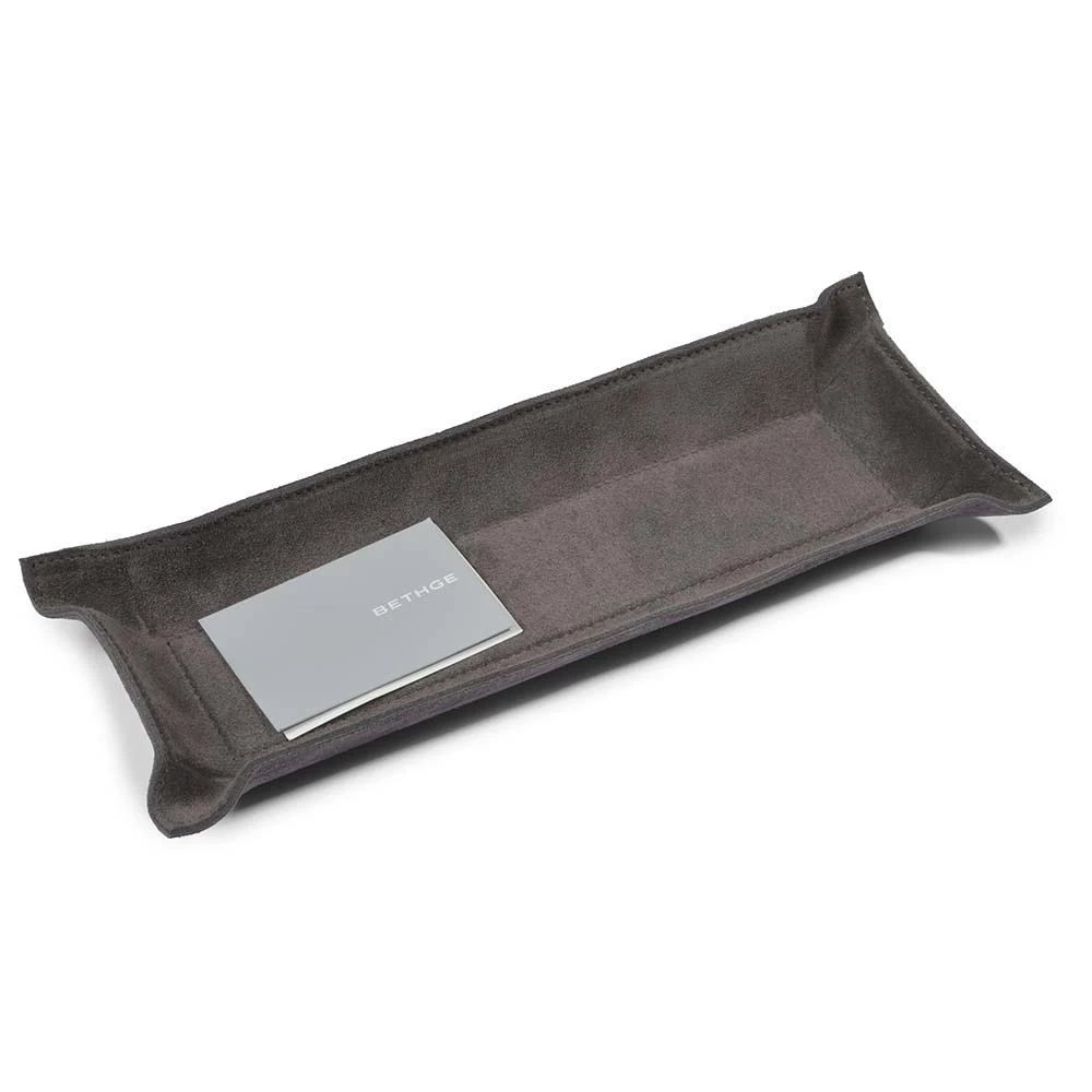 Valet tray rectangular, suede leather, 32 x 13 cm, lava