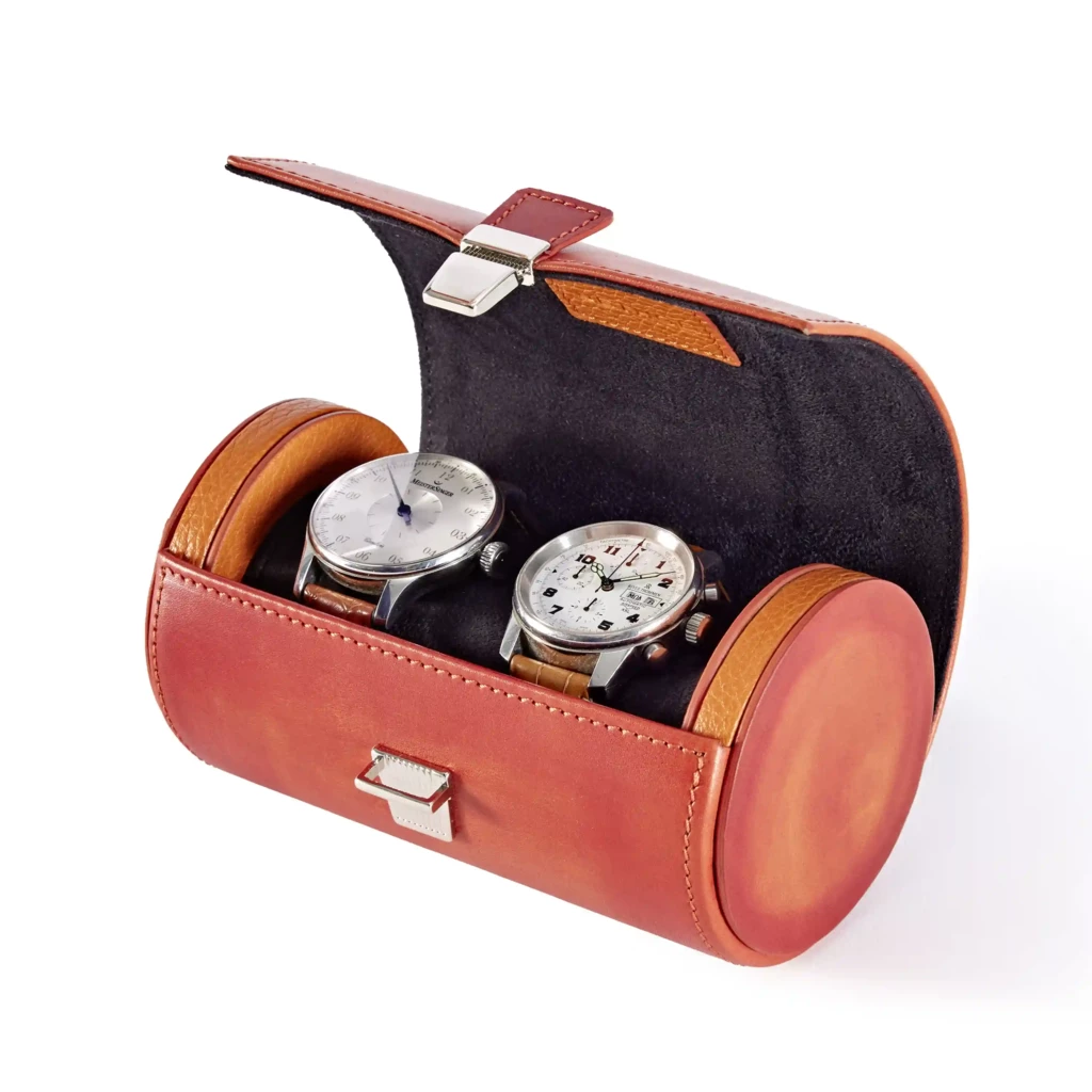 Watch Roll Case for 2 Watches  Porto Cervo, leather, orange