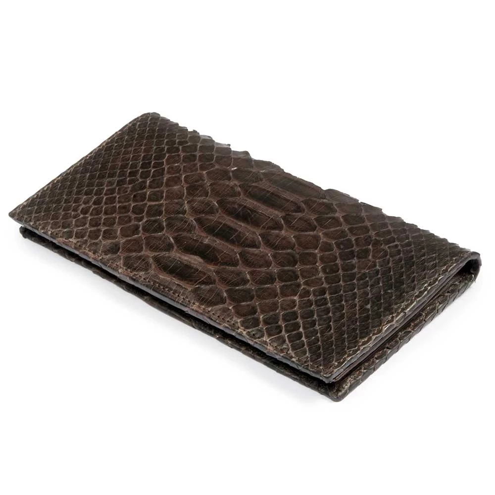 Wallet Double with Coin Pocket, python leather, dark brown