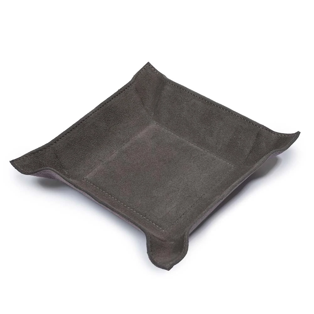 Valet tray square, suede leather, 20 x 20 cm, lava
