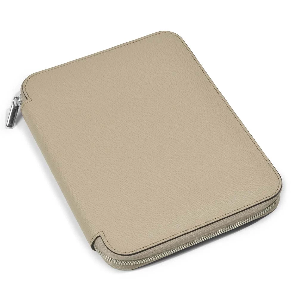 Writing folder with zip A4, leather, latte