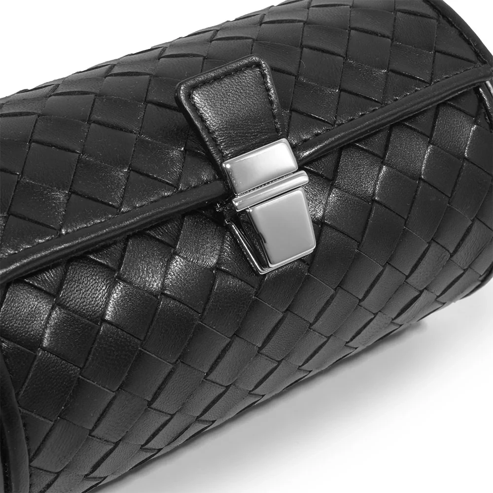 Watch Roll Case for 2 Watches, leather Quattro, black
