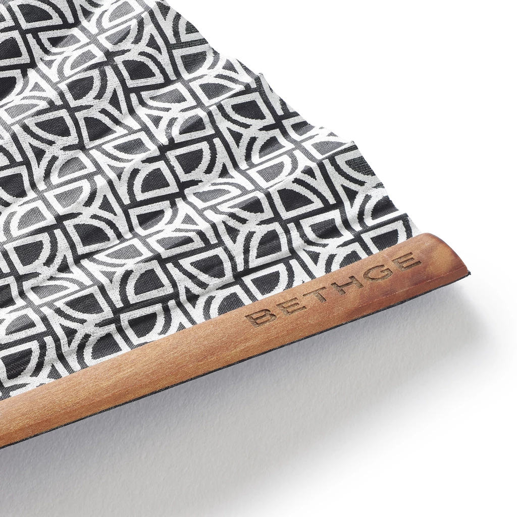 Cotton Hand Fan with Pear Wood Frame Black & Silver