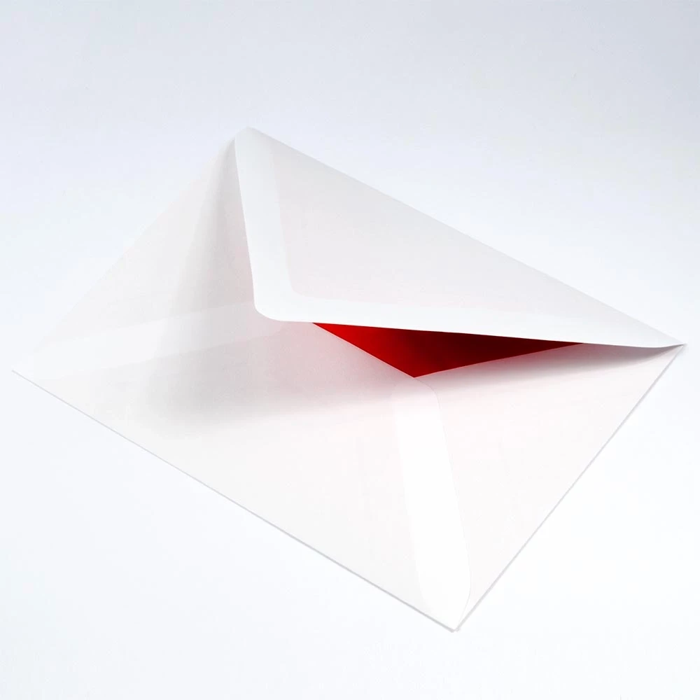 25 Diplomat envelopes, Smooth White, red silk lining