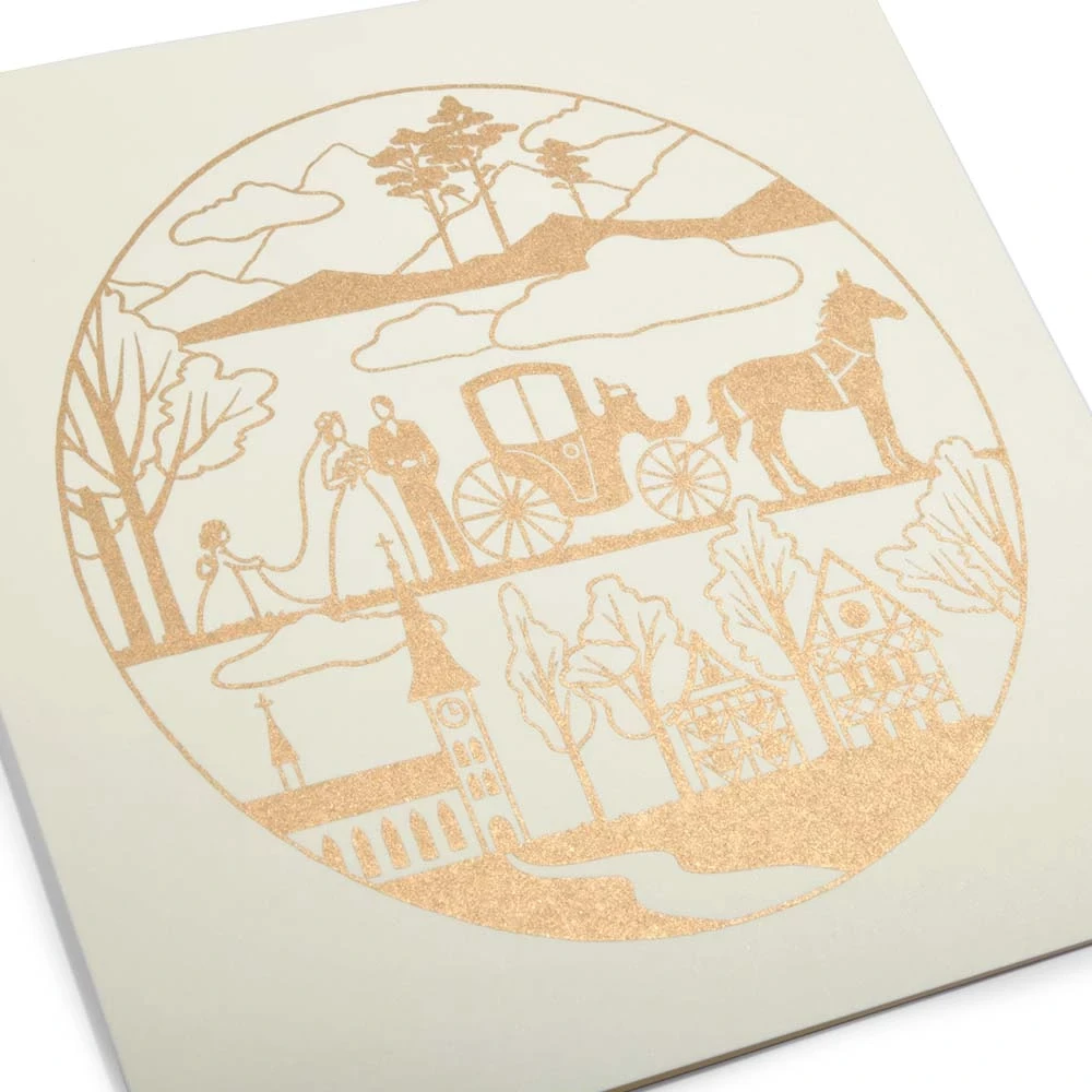 grusskarte_die_hochzeitskutsche_goldivory_2 Greeting card bridal carriage gold/ivory