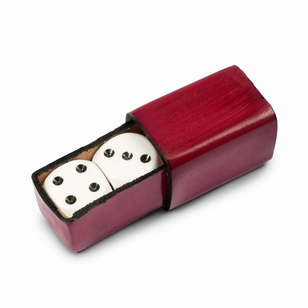 Dice Game with 2 Dice in Leather Box, red