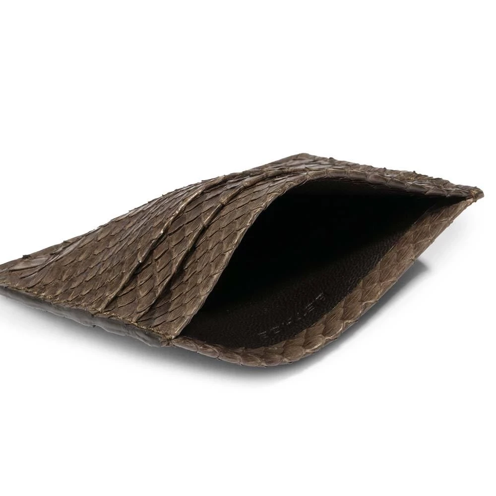Card Wallet, 4 cc, python leather, flat, olive green