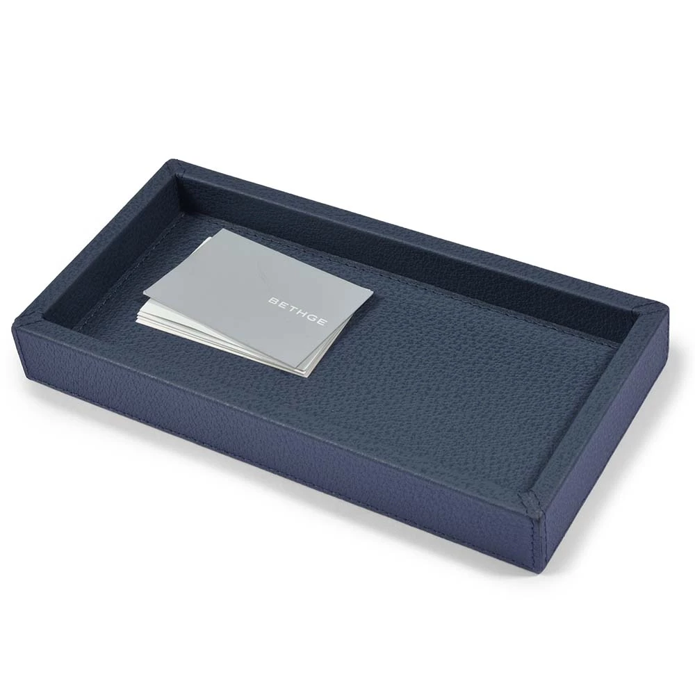 Leather tray, boar leather, 24 x 12 cm, dark blue