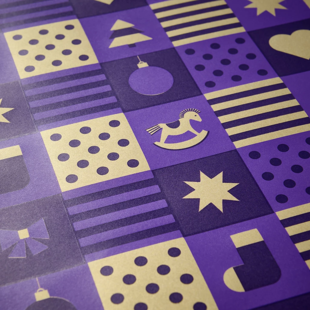 Wrapping paper christmas squares purple, 50x70 cm, 3 sheets