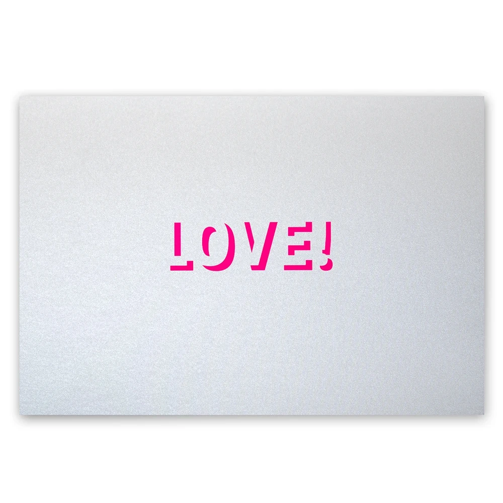 Greeting card love silhouette  pink on silver A4