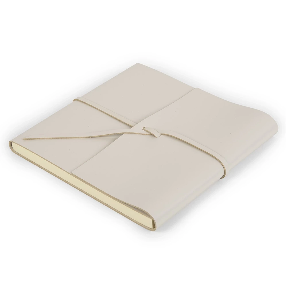 Guest Book with Cover, 96 pages, leather, 21x21 cm, cream