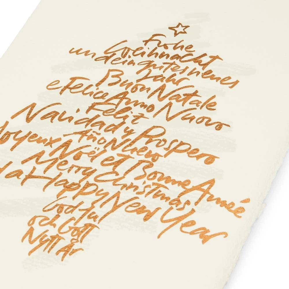 Christmas card tree with writing white/gold laid paper