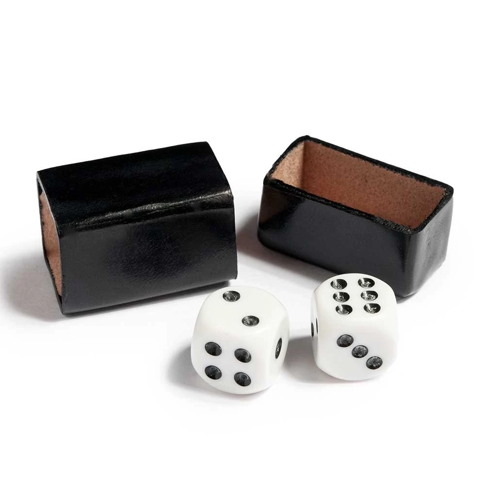 Dice Game with 2 Dice in Leather Box, yellow