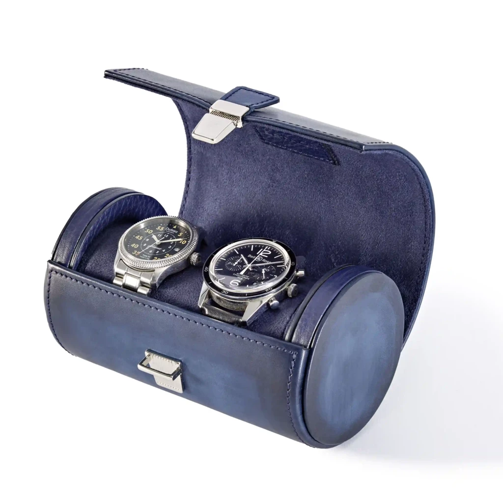 Watch Roll Case for 2 Watches  Porto Cervo, leather, blue