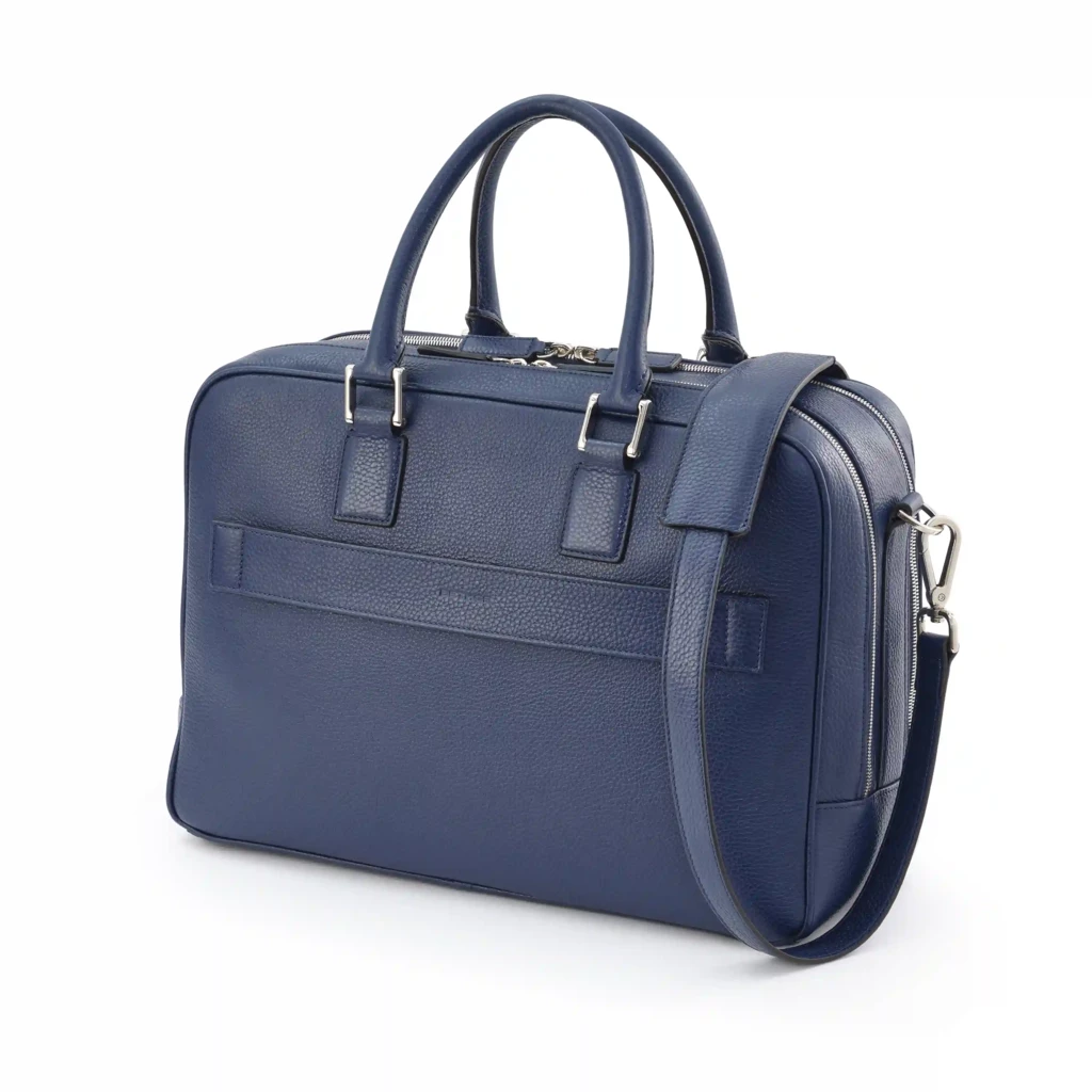 Adri leather briefcase – wide, dark blue