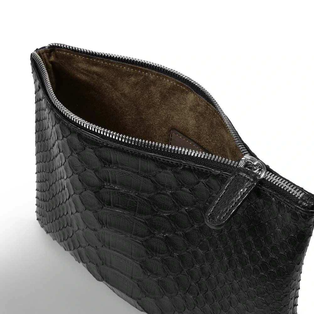 Pouch with Zip, python leather, small, black
