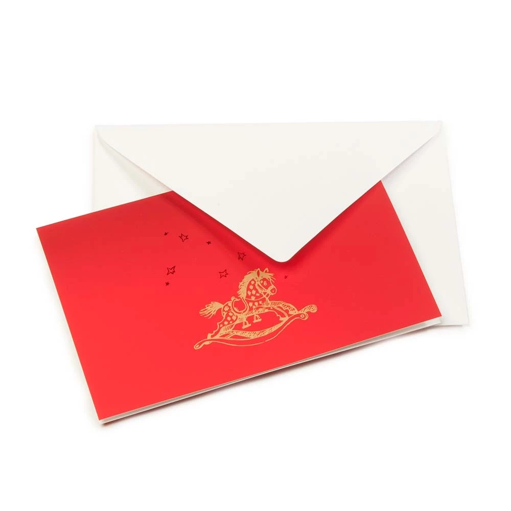 Christmas card rocking horse pure velvet red