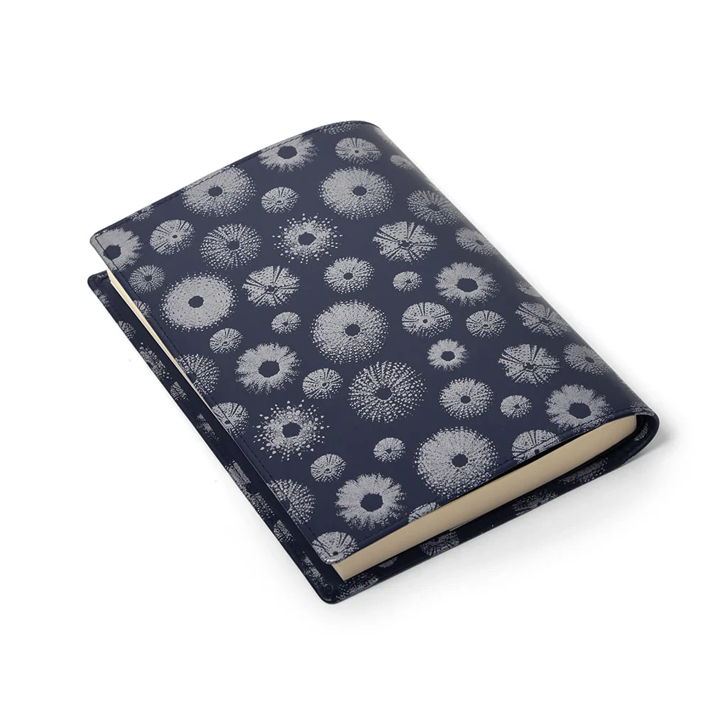 Book Cover A5, wildlife ed., leather, sea urchin/dark blue