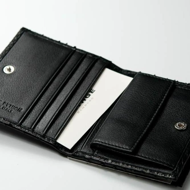 Wallet Doppio with Coin Pocket, python leather, black