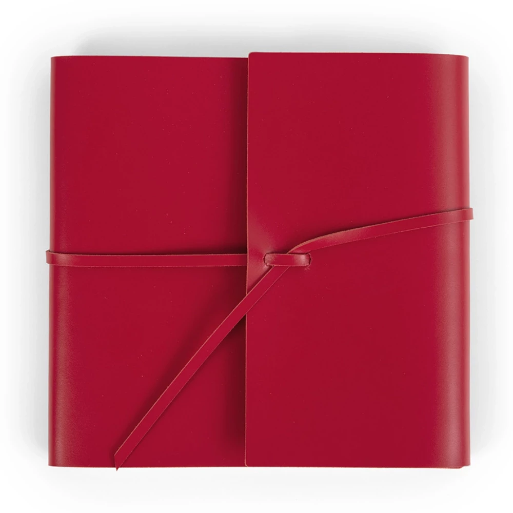 Guest Book with Cover, 96 pages, leather, 21x21 cm, red